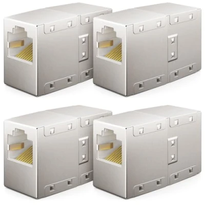 Afbeelding van deleyCON 4 Stuks RJ45 Koppeling Cat6 LAN Kabel Verlenging en Netwerkkabel Connector voor Switch TV PS5 PS4 ADSL Modem Box Router PC Patchkabel Adapter met POE Aansluiting