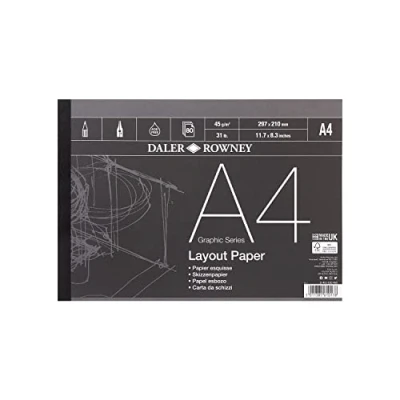 Afbeelding van Daler Rowney Graphic Series, lay outpapier, glad oppervlak, 45 g/m², 14,1 kg, pad, gelijmd 1 zijde, A4 21 x 29,7 cm, wit, 80 vellen