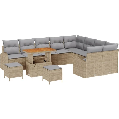 Afbeelding van vidaXL 12 delige Tuin Sofa Set met Kussens Beige Poly Rattan Acacia