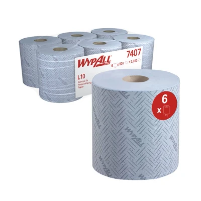 Afbeelding van Wypall L10 Poetspapier centrefeed for Reach Blauw 500 vel/rol, 6 rol