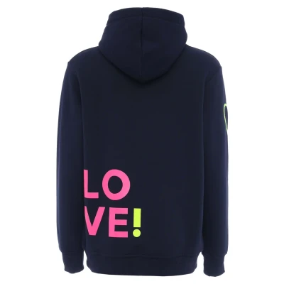 Afbeelding van Zwillingsherz Hoodie met geborduurd neonhart op de mouw en &quot;love&quot; schrift koord