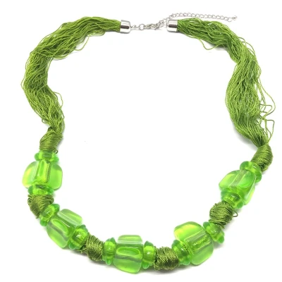 Afbeelding van Behave ketting dames groen kralenketting groene kralen middel lange 64cm