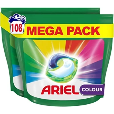 Afbeelding van Ariel All in 1 kleurwasmiddel capsules, 108 wasbeurten (2 x 54 pods), verwijdert hardnekkige vlekken ook bij lage temperaturen