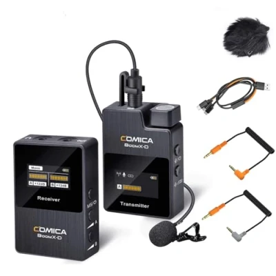 Afbeelding van Comica BoomX D1 Draadloze lavaliermicrofoon, 2,4 G draadloos microfoonsysteem met 1 zender en ontvanger, lav microfoon voor smartphone camera Podcast interview YouTube Facebook Live Steam