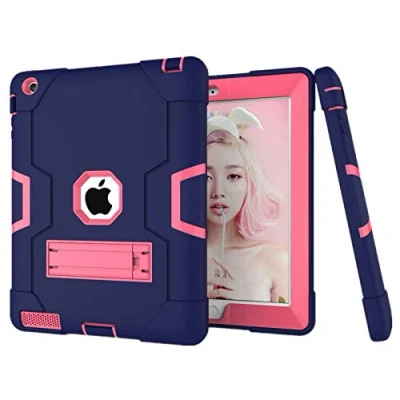 Afbeelding van HyFone Hoes voor iPad 2/3/4 Generatie 9,7 inch, Robuuste Valbestendige Hoezen met Standaard, A1395 A1396 A1397 A1416 A1430 A1403 A1458 A1459 A1460, Blauw/RodeRoos