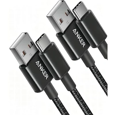 Afbeelding van Anker USB C kabel, 0,9 m, dubbel gevlochten nylon, 2.0 oplaadkabel, voor Samsung Galaxy S8/S8+/S9/S9+/S10, HTC 10, Sony XZ, LG V20/G5/G6, Xiaomi 5, zwart, 2 stuks