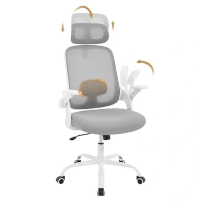 Afbeelding van WOLTU bureaustoel, ergonomische van mesh, verstelbare hoofdsteun en armleuningen, lendensteun, kantelbare rugleuning, draaistoel, in hoogte verstelbaar, lichtgrijs, BS171hgws