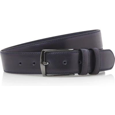 Afbeelding van Timbelt blauwe pantalon riem 3.5 cm breed Volnerf leder pantalonriem riemmaat 115 totale lengte 130
