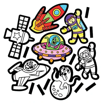 Afbeelding van Baker Ross FE680 Zonnestelsel inkleurbare magneten Set van 15, Maak je Eigen voor Kinderen om te Versieren en Weer Geven, Creatieve Activiteiten Kinderen,gesorteerd