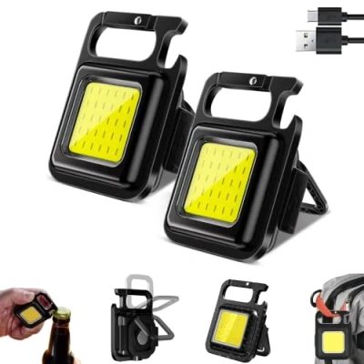 Afbeelding van 2x Sleutelhanger Zaklamp Mini COB LED , Oplaadbaar, Magnetisch met USB, Waterdichte Zak Vier Lichtmodi, voor Multifunctioneel Werk. Noodverlichting, Blikopener, Reparaties,
