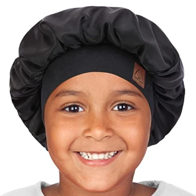 Afbeelding van Hat Hut Kids Satijnen Bonnet Slaap Cap voor Krullend Haar Verstelbare Zijden Baby Slapen Peuter Kind, Zwart, 1 8 Years