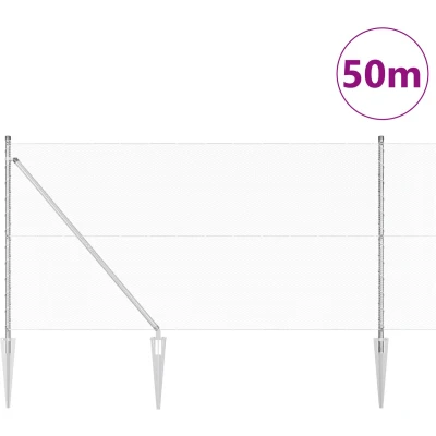 Afbeelding van vidaXL Hexagon Schutting 1.2x50 m Gegalvaniseerd Staal, Schuttingpalen met Spike 13 stks Ø32 mm 140 cm Staal