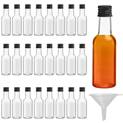Afbeelding van Belle Vous Kleine Likeur Flessen (24 Pak) Herbruikbaar Plastic 150ml Lege Drank Fles met Zwarte Schroefdop, Vloeistof Trechter Voor Makkelijk Gieten, Vullen Huwelijk &amp; Feestjes