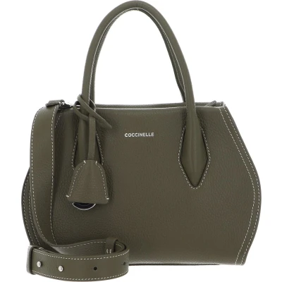 Afbeelding van COCCINELLE Leren Schoudertas Handtas Lord Handbag Grained Leather Laurel Green Olijfgroen