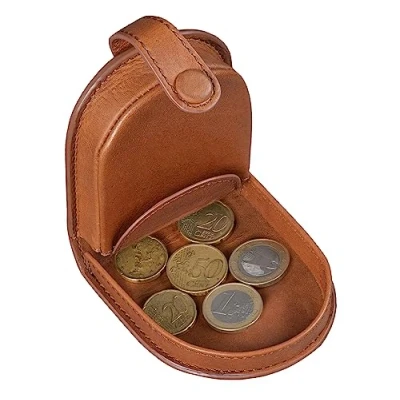 Afbeelding van Benthill Echt lederen Portemonnee mini met kleingeld voor munten Wiener box / beurs, bruin,