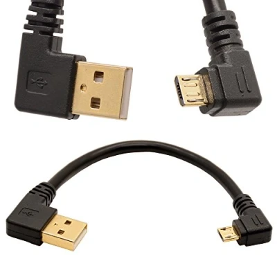 Afbeelding van 90 graden USB 2.0 naar Micro B Mannelijke Kabel Vergulde Haakse Data Sync en Charge Extender Lead (10cm, zwart)