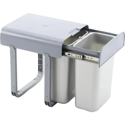 Afbeelding van Ekotech Afvalbak Aladin 2 x 8 liter uittrekbaar vanaf 40 cm kastbreedte, grijs