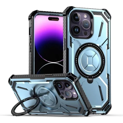Afbeelding van Hoesje Geschikt voor iPhone 13 Pro Backcover MagSafe Rugged Armor Extra valbescherming Ringhouder TPU Blauw