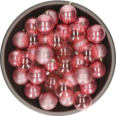 Afbeelding van Decoris kerstballen 25x stuks 6 cm kunststof oudrozeAaA  Kerstbal