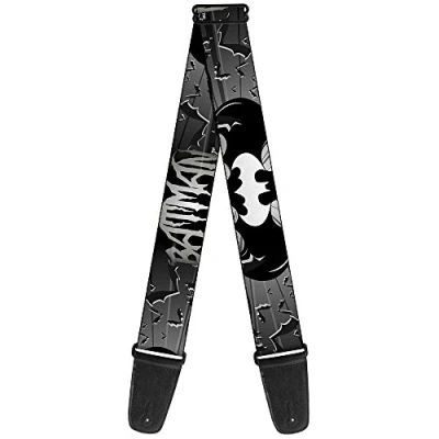 Afbeelding van buckle down Gitaarriem 34 60&quot; Batman met signalen &amp; Flying Bats Zwart/Wit