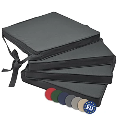 Afbeelding van Beautissu Set van 4 Stoelkussens met Linten Loft SK Zitkussen 45x40x5 cm Zitkussens voor Stoelen Non Slip Afneembare Kussenhoes Kussen Antraciet