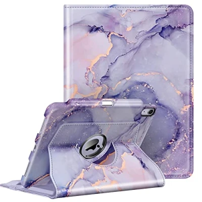Afbeelding van Fintie Hoes voor iPad Air 11&quot; M2 2024,iPad 6e gen 2024/iPad 5e 2022/iPad 4e 2020 10,9&quot; met potloodhouder 360 graden draaibare standaardhoes automatische slaap/wake,lila marmer
