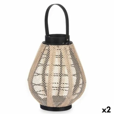 Afbeelding van Kaarshouder Lykta Met handvat Beige Hout Stof 25 x 30 cm (2 Stuks)