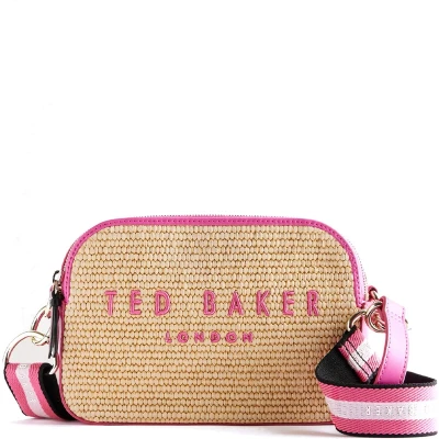 Afbeelding van Ted Baker Stelio Branded Webbing Faux Raffia Camera Bag Bright Pink
