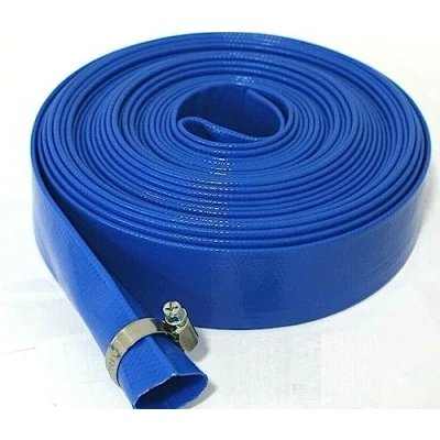 Afbeelding van EQUIP247UK Blue Layflat Waterafvoerslang Pijp Pomp Irrigatie 25mm (1&quot;) boring x 10 meter lang. met gratis roestvrijstalen slangclip