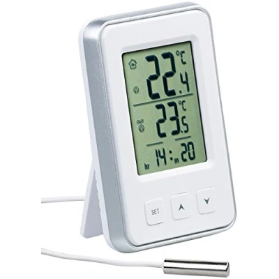 Afbeelding van PEARL Buitenthermometer: digitale binnen en buitenthermometer met tijd lcd display (thermometer buitensensor, thermometer kabel, koelkastthermometer)