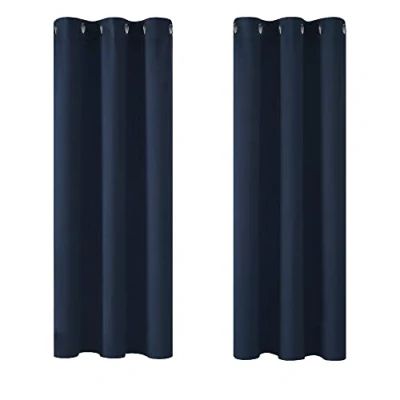 Afbeelding van Deconovo Gordijnen Verduisterend, 107x138 cm (B x H), Thermische met Ringen voor Slaapkamer, Woonkamer, Marineblauw, 2 stuks