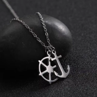 Afbeelding van Ketting met hanger wiel en anker zilverkleur