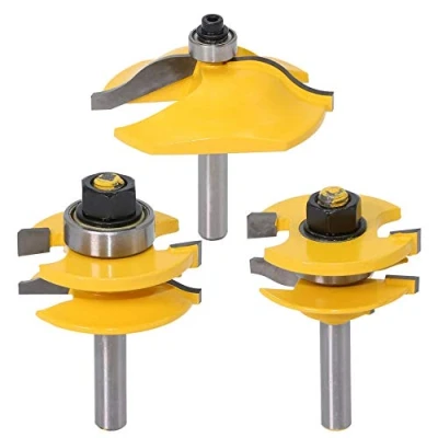 Afbeelding van APLUS Ogee Rail &amp; 3 delige bovenfreesset, verhoogd paneel, schacht van 8 mm, houtfrees, houtbewerkingsgereedschap (8 mm schacht)
