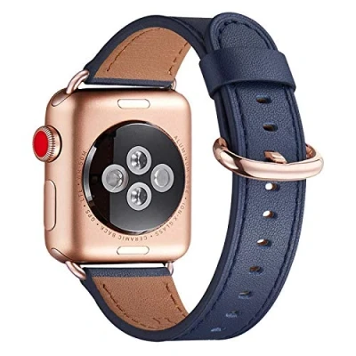Afbeelding van WFEAGL compatibel met Apple Watch armband 40 mm, 41 38 leren band, reserveband voor heren en dames, iWatch Series 9/8/7/6/5/4/3/2/1, SE (38 donkerblauw +