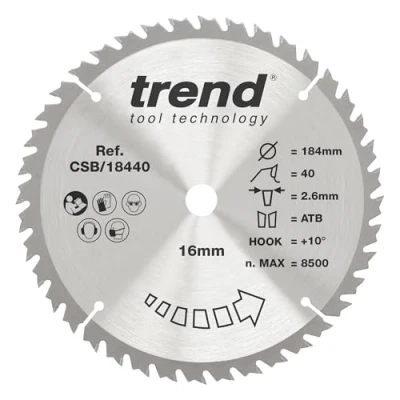 Afbeelding van Trend CraftPro crosscut TCT afkortzaagblad, 184 mm x 40 tanden 16 asgat, wolfraamcarbide getipt, CSB/18440