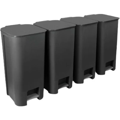 Afbeelding van Practic Set van 4 afvalbakken 4x40l pedaalemmer Grafiet