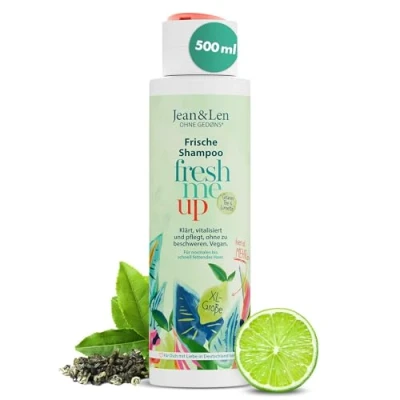 Afbeelding van Jean &amp; Len Fresh Shampoo Groene Thee Limoen, voor normaal tot vet haar, beschermt tegen vochtverlies, balancerende verzorging, zonder siliconen parabenen, veganistisch, 500 ml
