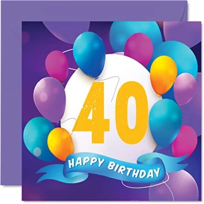 Afbeelding van 40e verjaardagskaart voor mannen vrouwen ballonfeest gelukkige verjaardagskaarten 40 jaar oude man vrouw broer zus mama papa tante oom beste vriend neef, 145 mm x verjaardag wenskaarten cadeau