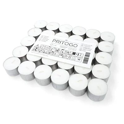 Afbeelding van Pritogo Waxinelichtjes wit ongegeurd in aluminium hoes 38 x 25 cm roetvrij brandduur 8 uur stuks) 30 stuk