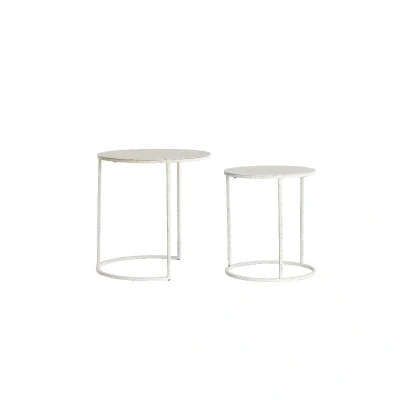 Afbeelding van Light&amp;living Bijzettafel S/2 Ø50x40+Ø52x46 cm SADAR wit+lcht grijs gespik