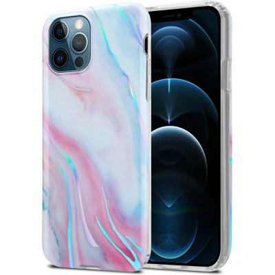 Afbeelding van Cadorabo Hoesje geschikt voor Apple iPhone 12 PRO MAX in Wit Roze Marmer No. 15 Beschermhoes gemaakt van TPU siliconen Case Cover met mozaïek motief