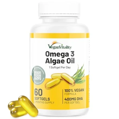 Afbeelding van Vegan Omega 3 algenolie capsules 400 mg DHA per capsule, 60 capsules, vitamine stack, hoge dosis veganistisch zonder visolie