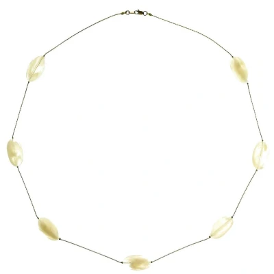 Afbeelding van Behave Lange ketting goud kleur met witte kralen 90 cm