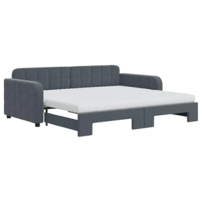 Afbeelding van vidaXL Slaapbank onderschuifbed matrassen 90x190cm fluweel donkergrijs