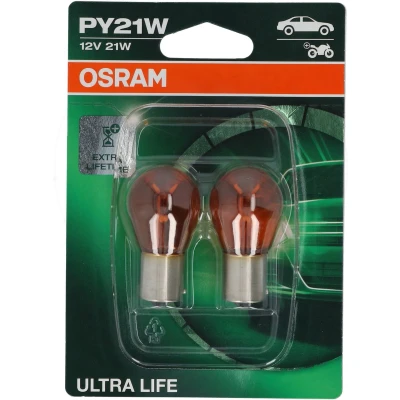 Afbeelding van Osram Gloeilamp PY21W 12V Oranje Ultra Life BAU15s 2 Stuks