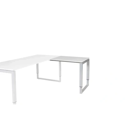 Afbeelding van Domino Plus aanbouwtafel, hoogte instelbaar (62 85cm) met 80x60cm &#039;zwevend&#039; krijtwit 25mm blad en aluminium (RAL9006) O poot frame