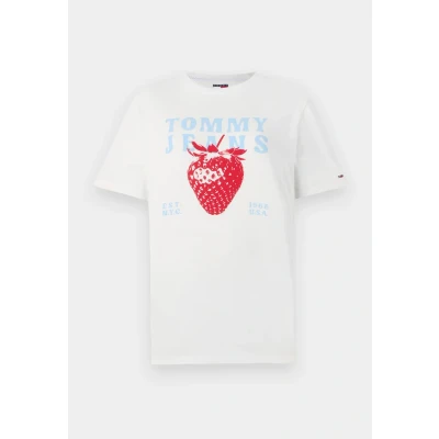Afbeelding van Tommy Jeans Strawberry TEE Tshirt print, Dames, Maat: 32, Ecru