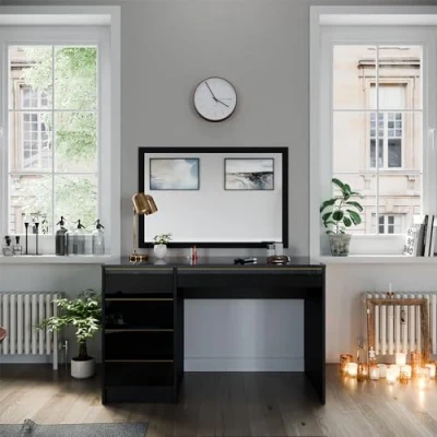 Afbeelding van Vicco Make uptafel Sherry, zwart hoogglans, 120 cm zonder spiegel