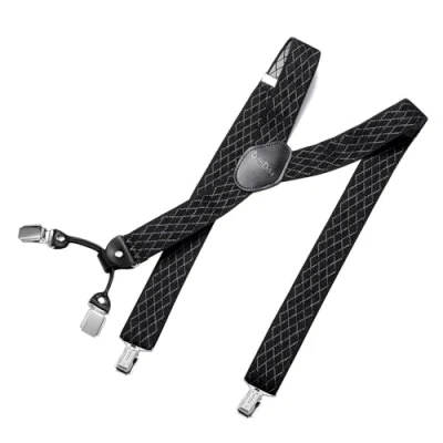 Afbeelding van DonDon brede bretels 3,5 cm 4 Y vormige leren clips elastisch en in lengte verstelbaar Rhomb zwart