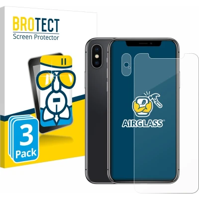 Afbeelding van BROTECT AirGlass kogelwerende glasfolie (3 Stuk, Apple iPhone X), Smartphone beschermfolie, Transparant